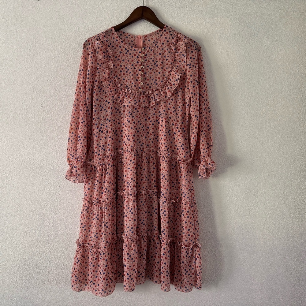 Romantic Ruffle Dress Prairiecore Floral Dainty High Neck Flowy Cottagecore M/L - Picture 3 of 15